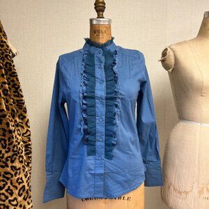 NWT Deadstock 2000s Coquette Ruffle Collar Delicate Cotton Button Down Shirt S